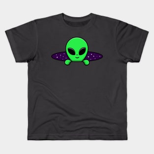 Space alien coming out of hole design Kids T-Shirt